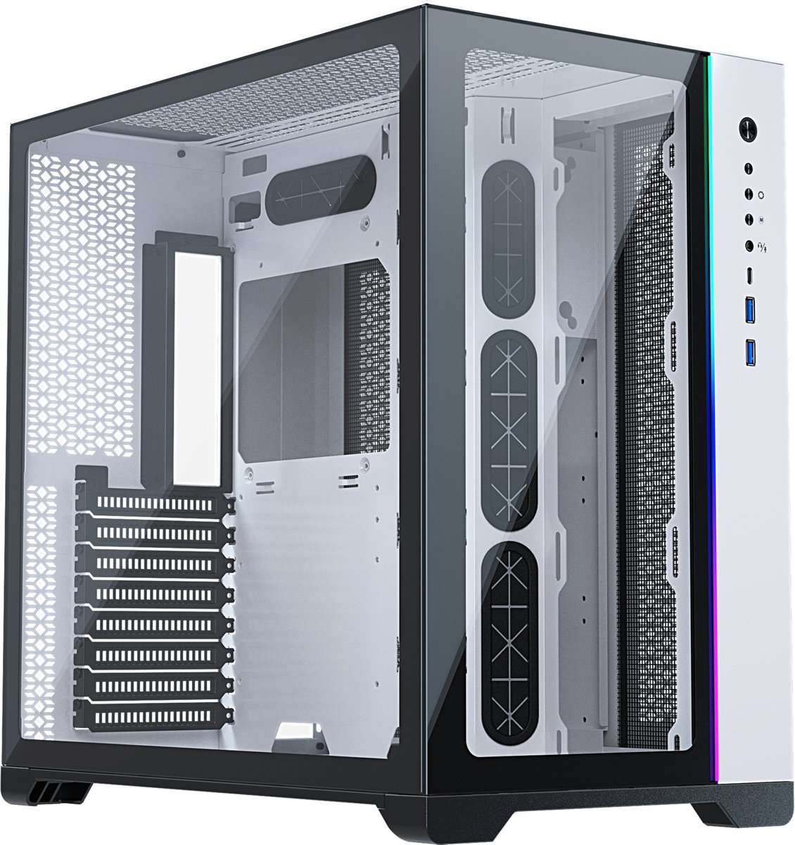 MetallicGear NEO Qube, Dual Tempered Glass design, Dual Chamber ATX Mid-tower, Digital-RGB lighting, Dual System support, White